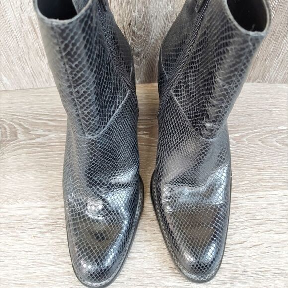 Nine West Snake Embossed Black Leather Ankle boots - Picture 2 of 9